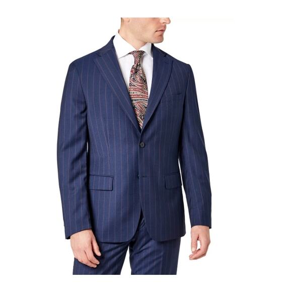 Tallia Modern Fit Stripe Stretch Verdello Sport Coat Navy Burgundy Size 48R NWT